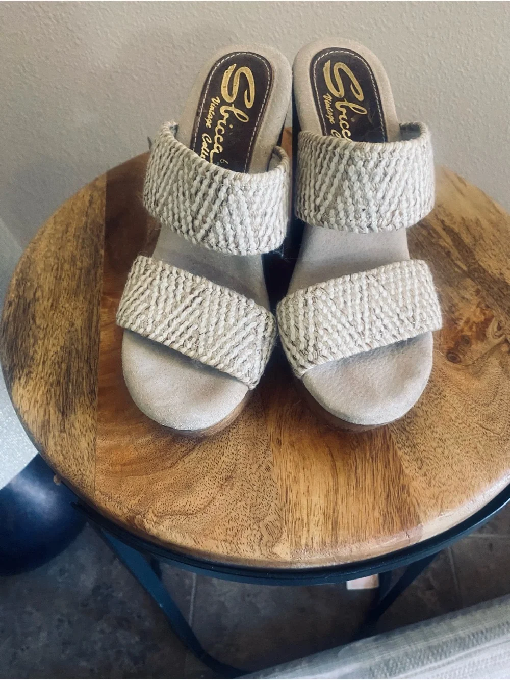Sbicca Cream Woven Wedge Sandals